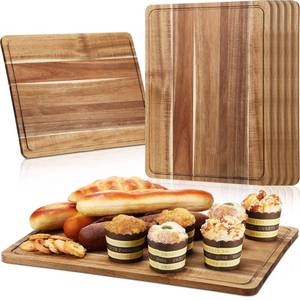 lot 42688 image: Nuogo 6 Pcs Acacia Wood Cutting Board 18 x 14 Inch Wooden Cutting Boards for Kitchen Reversible Double Side Butcher Block with Juice Groove Large Wooden Chopping Board Fruit Meat Charcuterie Board