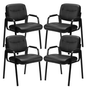lot 42695 image: Sweetcrispy Waiting Room Chairs No Wheels Set of 4, Leather Stationary Office Reception Guest Chair with Padded Arms for Elderly Desk Conference Room Lobby Table Side Salon