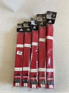 lot 135 image: LOT of 5 RED ADIDAS KARATE & MARTIAL ARTS COMBAT LVL BELT ALL NEW