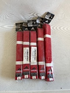 lot 134 image: LOT of 5 RED ADIDAS KARATE & MARTIAL ARTS COMBAT LVL BELT ALL NEW
