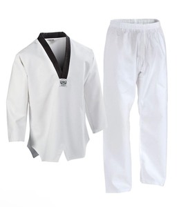lot 98 image: KARATE & MARTIAL ARTS COMBAT UNIFORM SET -- STUNDENT UNIFORM WHITE BLK VNECK