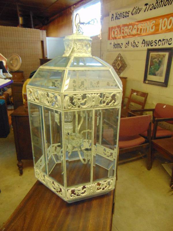 lot 8024 image: Glass and Metal Chandelier approx 15 x 15 x 32-12 tall
