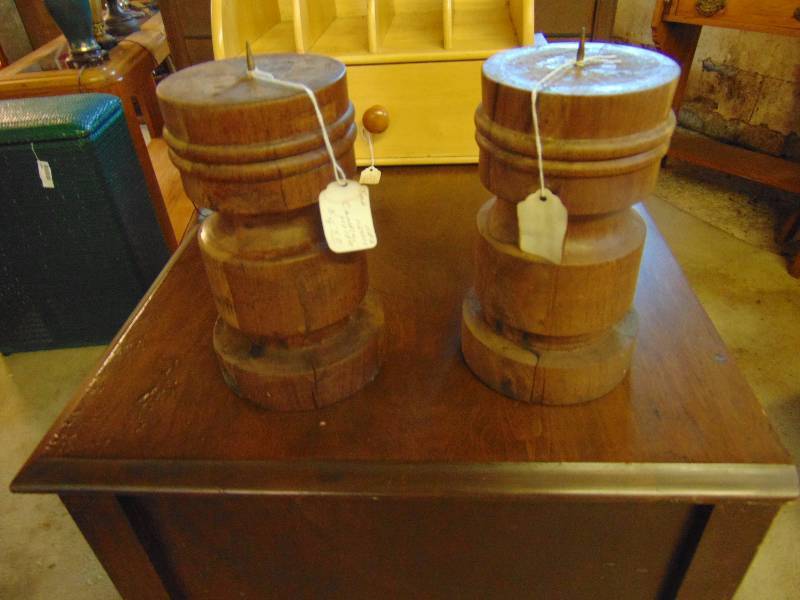 lot 8026 image: (2) ct. lot wooden pillar candle holders