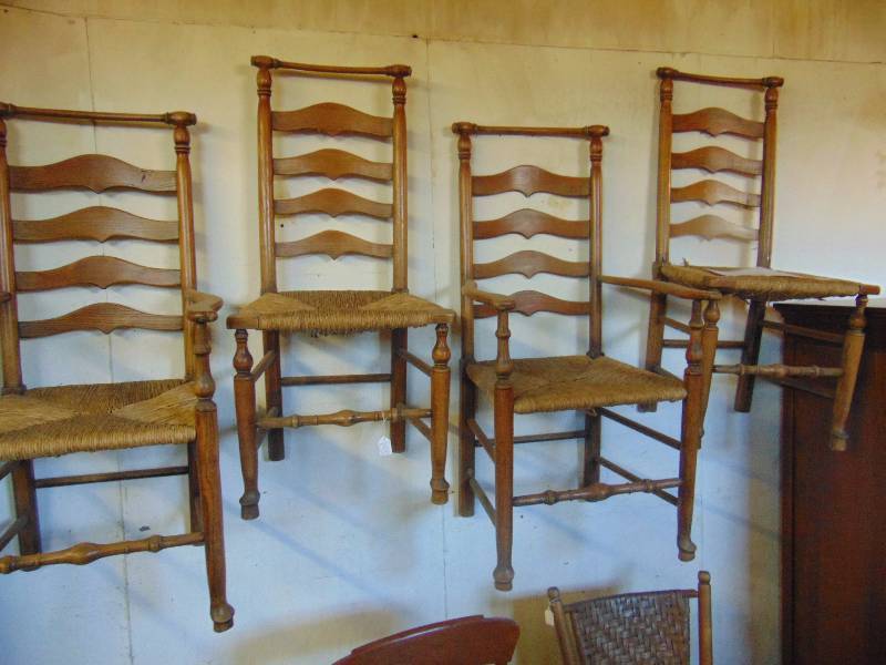 lot 8031 image: (4) ct. lot Wooden Ladder back chairs with Rattan woven seats