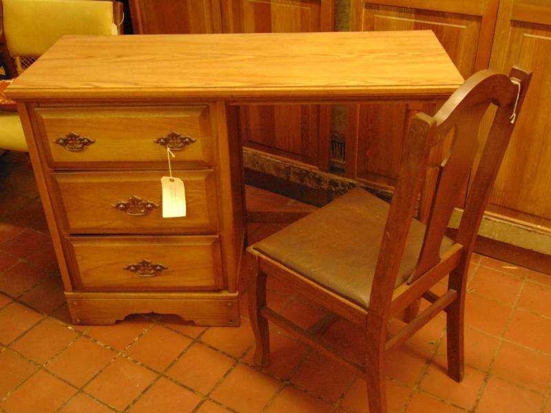 lot 8039 image: Wooden Desk with chair, 45 x 17 x 31-12
