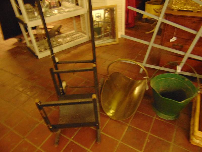 lot 8099 image: (3) ct. lot wood cart, coal bucket and wood basket