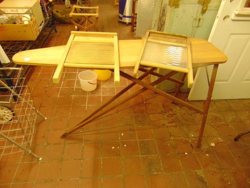 lot 8101 image: (3) ct. lot Wooden Ironing board and (2) wash boards