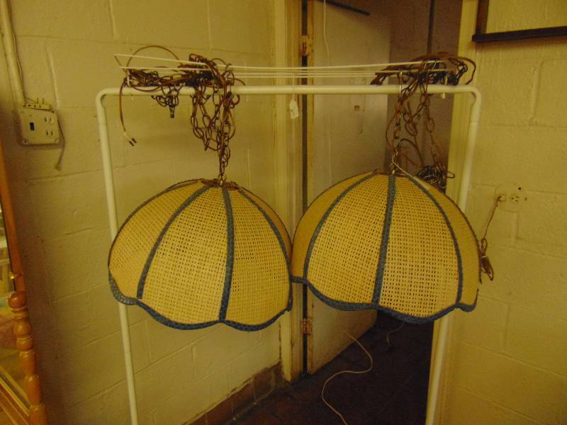 lot 8130 image: (2) ct. lot hanging wicker shade lamps with chains