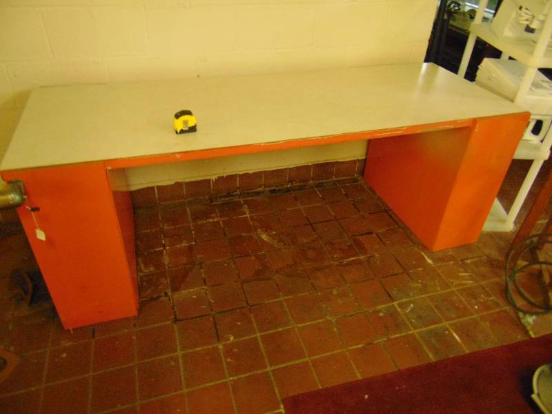 lot 8134 image: Activity table with bookshelf ends and pencil sharpener, 80 x 29 x 29