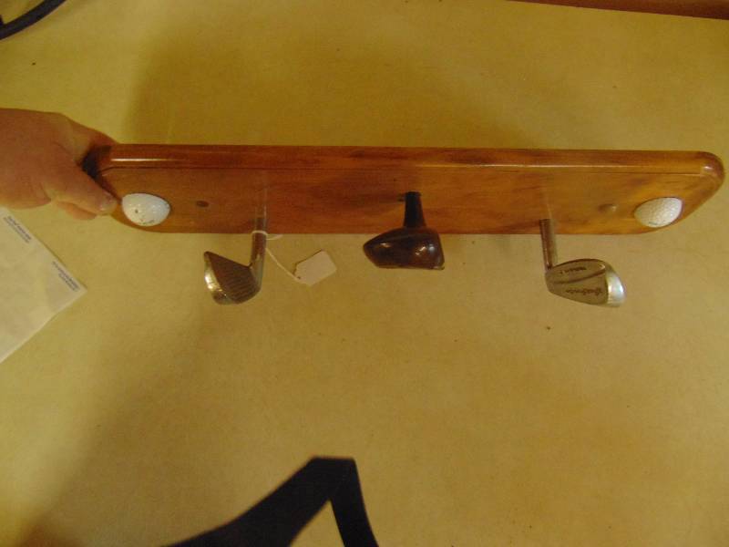 lot 8136 image: Wooden Shelf with Golf Club Pegs
