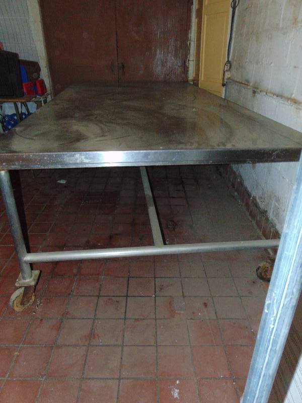 lot 8171 image: Heavy Duty Stainless Steel Work Table 60 x 124 x 34 tall on caster wheels