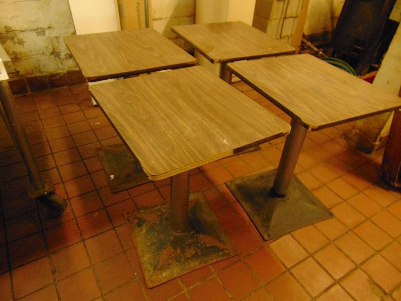 lot 8173 image: (4) ct. lot small Restaurant style tables w metal bases 24 x 21 x 30