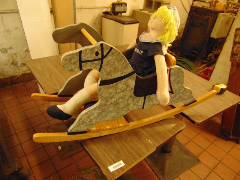 lot 8174 image: Wooden Rocking horse with doll