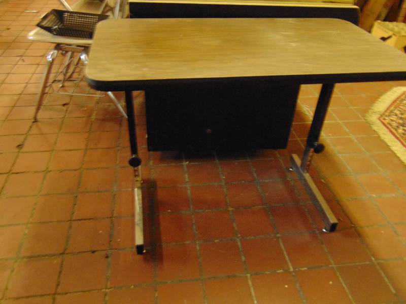 lot 8187 image: Table with metal base 36 x 20 x 28 (adjustable height)