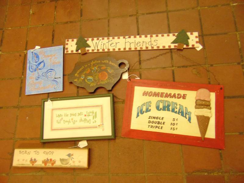 lot 8215 image: (6) ct. lot signs wooden, needlepoint and ceramic