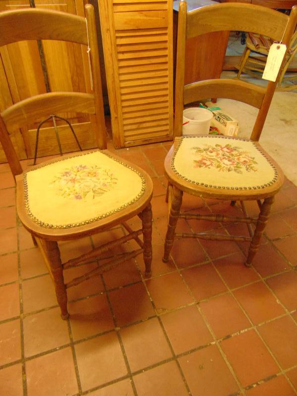 lot 8216 image: (2) ct. lot Wooden Petipoint Chairs with nails