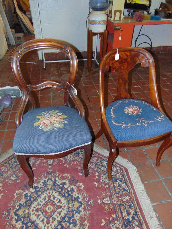 lot 8218 image: (2) ct. lot wooden chairs with needle point cushions