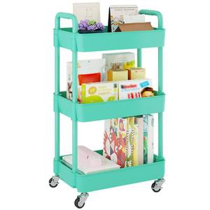 lot 14552 image: UDEAR 3-Tier Rolling Utility Cart with 12 Category Labels,Multifunctional Storage Shelves with Handle and Lockable Wheels for Room,Office,Kitchen,Bathroom,Green