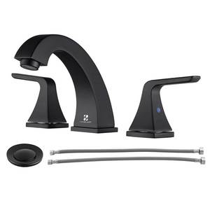 lot 14555 image: HOMELODY Matte Black Bathroom Faucet 8 Inch Widespread Bathroom Faucet for 3 Hole Bathroom Sink Fuacet 2-Handle Lavatory Faucet with Pop Up Drain and Supply Hose