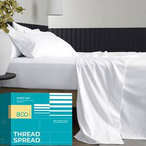 lot 14556 image: THREAD SPREAD Twin Sheet Set, 800 Thread Count 100% Egyptian Cotton Sheets Twin Size Bed Sheet Set - 3 Piece Cooling Sheets - Soft Luxury Hotel Sheets - Deep Pocket Twin Sheets Set - White