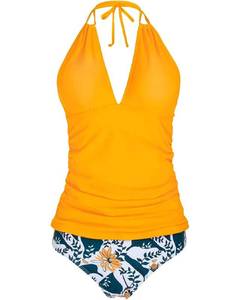 lot 14560 image: Yonique Womens Two Piece Swimsuits Yellow Tummy Control Tankini Plus Size Bathing Suit Halter V Neck Swimwear S