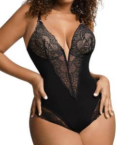 lot 14561 image: Popilush Thong Shapewear for Women Tummy Control Bodysuit Deep V Neck Low Back Body Shaper Plus Size