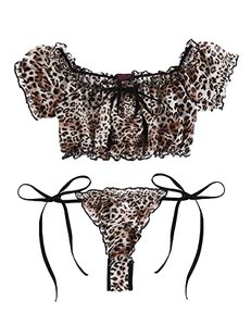 lot 14565 image: Avidlove Plus Size Lingerie Bra and Panty Set Ruffle Lingerie Set Mesh Babydoll Chemise Leopard Print S