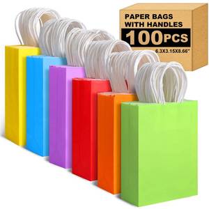 lot 14578 image: XPCARE 100 Pieces Paper Gift Bags, Kraft Paper Party Favor Bags Bulk with Handles for Kids Birthday, Baby Shower, Crafts, Wedding, Party Supplies (6 Colors)�