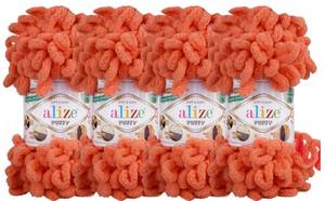 lot 14587 image: 4 sknBall Alize Puffy Baby Big Loop Blanket Yarn 100% Micropolyester Soft Yarn 400gr 39.3 yds (619-Coral)