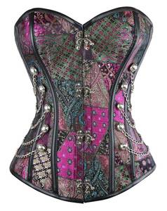 lot 14588 image: Charmian Womens Steampunk Gothic Spiral Steel Boned Brocade Waist Cincher Overbust Corset with Chains Purple Medium