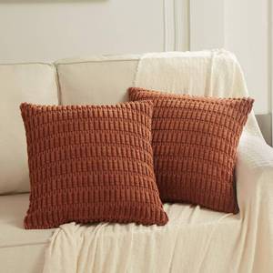 lot 14589 image: Fancy Homi 2 Packs Rust Decorative Throw Pillow Covers 20x20 Inch for Living Room Couch Bed Sofa, Soft Striped Corduroy Square Cushion Case 50x50 cm, Terracotta Rustic Farmhouse Boho Home Decor
