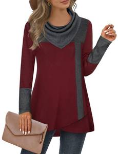 lot 14599 image: Furnex Cowl Neck Tunic for Women, Womens Long Sleeve Tunics Pullover Comfy Winter Shirt to wear with Leggings Fashion Color Block Sweatshirt for Fall Plus Size Sweater Knit Tops Wine X-Large
