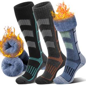 lot 14600 image: ANTSANG Mens Womens Merino Wool Ski Socks Thermal Warm Winter Thick Knee High Gift Socks Skiing Snowboarding Socks 3 Pairs(Arrow-Ski GreyBlue A,L)