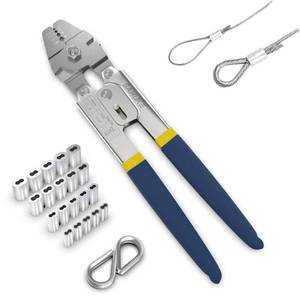 lot 14604 image: Sanuke Wire Rope Crimping Swaging Tool Cable Crimps up to 2.2mm(232inch) with 160pcs 4sizes Aluminum Double Barrel Ferrule Loop Sleeve and 10pcs Stainless Steel Thimble Assortment Kit