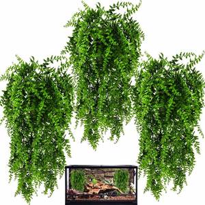 lot 14610 image: HERCOCCI 3 Pack Reptile Plants, Terrarium Hanging Plants Vines Artificial Leaves Habitat Decorations with Suction Cup for Bearded Dragon Hermit Crab Lizard Snake Geckos Chameleon