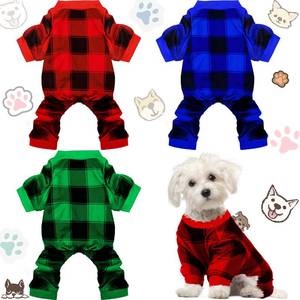 lot 14611 image: 3 Pieces Christmas Dog Pajamas Red Buffalo Plaid Jumpsuit Puppy Pet Pajamas Buffalo Check Cute Apparel Pajamas for Small Medium Dog Cat Chihuahua Puppy Christmas Costume (XL (fit 9.9-12.2lbs))