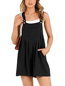 lot 14613 image: ANRABESS Womens Summer Casual Rompers Bib Short Overalls Loose Linen Jumpsuit Beach Outfits Travel Vacation Clothes Black Large