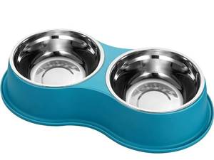 lot 18194 image: Dog Bowls Double Dog Water and Food Bowls Stainless Steel Bowls with Non-Slip Resin Station