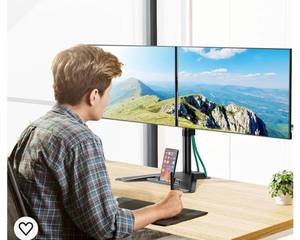 lot 18196 image: MOUNT PRO Dual Monitor Stand - Free Standing Full Motion Monitor Desk Mount Fits 2 Screens up to 27 inches,17.6lbs with Height Adjustable, Swivel, Tilt, Rotation
