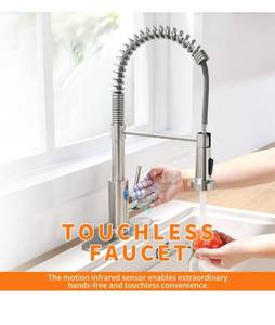 lot 18200 image: OWOFAN Touchless Kitchen Faucet with Pull Down Sprayer LED Light Single Handle Kitchen Sink Faucet Motion Sensor Smart Hands-Free, Stainless Steel Brushed Nickel