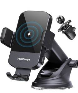 lot 18206 image: CHGeek Wireless Car Charger, 15W Fast Charging Auto Clamping Car Charger Phone Mount Phone Holder fit for iPhone 15 14 13 12 11 Pro Max Xs, Samsung Galaxy S24 Ultra S23 S22 S21, S20, S10, Black