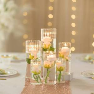 lot 18221 image: Romadedi Ribbed Hurricane Candle Holders - Set of 6 Cylinder Glass Candle Holder for Pillar Clear Flowers