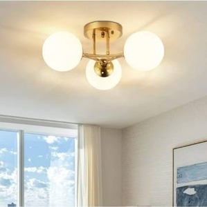 lot 18224 image: 3 Lights Globe Mid Century Ceiling Light Modern Semi Flush Mount Ceiling Light Sputnik Light Fixture Chandeliers with Milk Glass Shade Gold Brass Chandeliers for Living Room Dining Room Bedroom