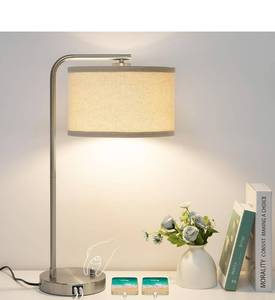 lot 18227 image: Table Lamp for Living Room, Modern Bedside Lamp with Dual USB Ports, Fully Dimmable Nightstand Lamp