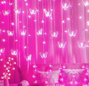 lot 18237 image: Butterfly Curtain Fairy Lights USB Plug in,120 LED 8 Modes 20FT