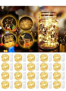 lot 18241 image: 20 Pack Fairy Lights Battery Operated 3.3ft 20 LED Mini String Lights Twinkle Lights Copper Wire Firefly Starry Lights for Mason Jars Wedding Party Christmas Centerpiece Table Decorations, Warm White