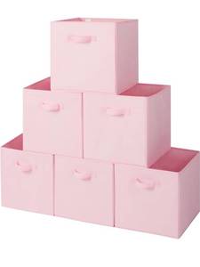 lot 18257 image: GRANNY SAYS Cube Storage, 13x13 Cube Storage Organizer Bins, Collapsible Storage Bins with Handle, Closet Storage Bins, Baskets for Shelves, Cubby Storage Organizer, Pink, 6-Pack