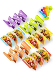 lot 18258 image: Premium Large Taco Holder Stand, Colorful Holders Set of 6 or 4 for 3 Tacos, Soft or Hard Shell Holder, Street Rack, Tray Plates, BPA Free, Dishwasher&Microwave Safe
