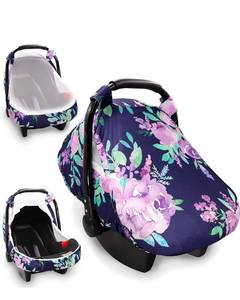 lot 18259 image: Baby Car Seat Cover, Purple Flower, Infant Carseat Canopy Girls, Summer Cozy Sun & Bug Net Cover, Breathable Comfortable, Watercolor Floral