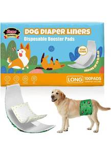 lot 18269 image: Dono Dog Diaper Liners for Male and Female Dogs, Super Absorbent Dog Booster Pads, 100ct Disposable Doggie Diaper Inserts fit Reusable Male Belly Bands, Wraps, Washable Period Panties (Long)